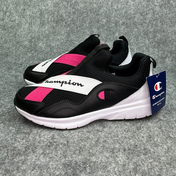 Champion® Juke Adult Size 9 Black Pink Fabric Slip-On Athletic Sneakers Womens - Picture 2 of 16
